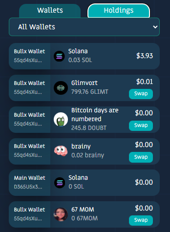 Roo extension showing all token holdings
